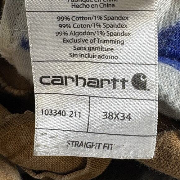 Carhartt Straight Fit Double Knee Dungaree Pants Mens 38x32 Brown 103340 READ - Picture 10 of 16